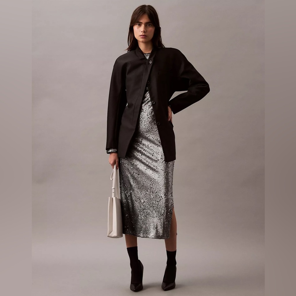 Calvin Klein Silver Sequin Embellished Midi Dress - Dark Grey - Size Small - NWT - Picture 7 of 9